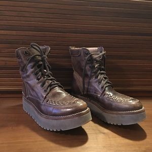 Bed Stu Platform Ankle Boots Brown Lace Up